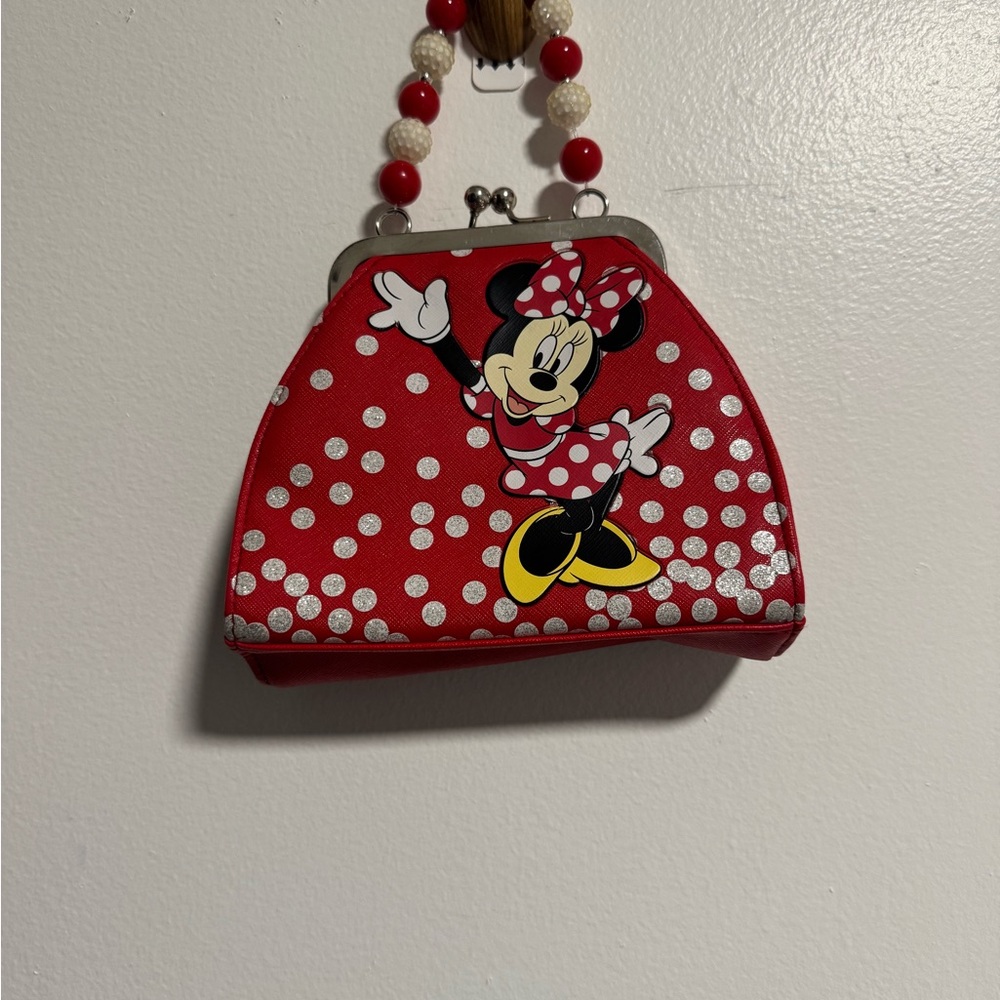 Disney Minnie Mouse Red Polka Dot Kiss Lock Purse Mini Handbag Cute Reto Style - Picture 3 of 7